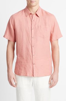 Vince Classic Fit Short Sleeve Linen Shirt in Dusk