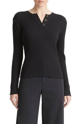 Vince Cotton Blend Rib Henley Sweater in Coastal