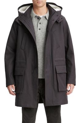 Vince Cotton Parka with Removable Faux Shearling Hood in Soft Black/Deco Crea