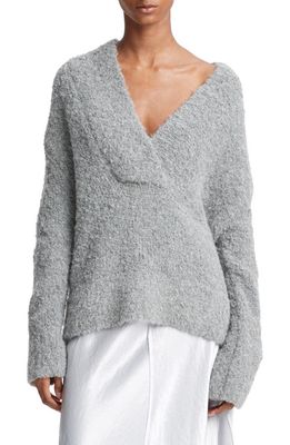Vince Crimped Shawl Wool Blend Bouclé Sweater in Heather Silver Dust