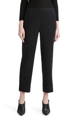 Vince Crop Pleated Brushed Wool Blend Pull-On Pants in Black