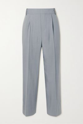 Vince - Cropped Pleated Twill Straight-leg Pants - Blue
