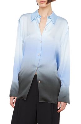 Vince Dip Dye Silk Button-Up Shirt in Kyanite
