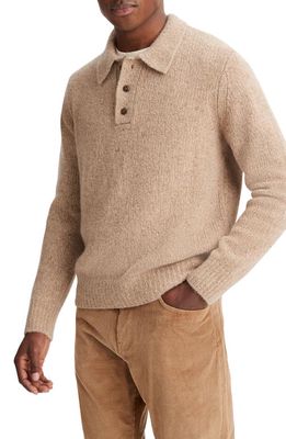 Vince Donegal Tweed Cashmere Polo Sweater in Camel