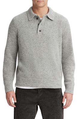Vince Donegal Tweed Cashmere Polo Sweater in Med H Grey