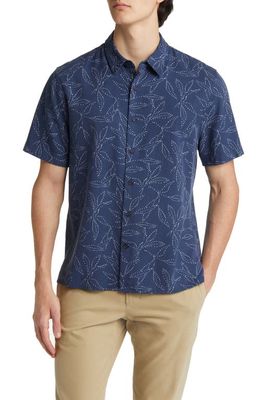Vince Dotted Leaf Short Sleeve Lyocell & Cotton Button-Up Shirt in Twilight Blue/Haloge