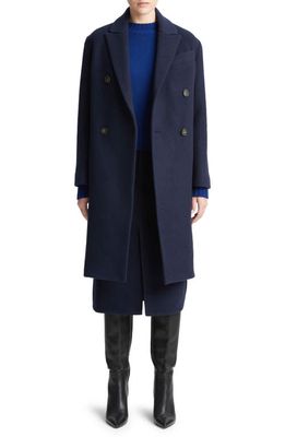 Vince Double Breasted Brushed Wool Coat in Deep Caspian