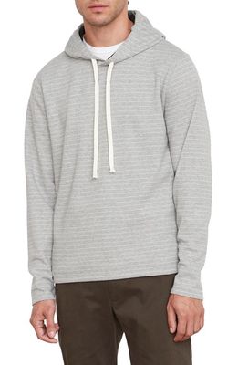 Vince Double Knit Stripe Hoodie in Heather Grey/Off White