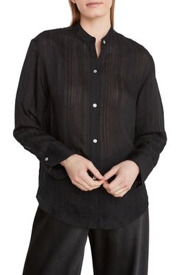 Vince Drapey Stripe Band Collar Button-Up Shirt in Marina