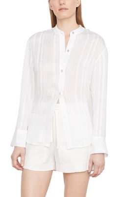 Vince Drapey Stripe Band Collar Button-Up Shirt in Optic White