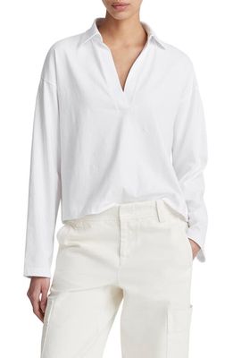 Vince Easy Long Sleeve Cotton Polo in Optic White