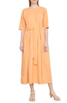 Vince Elbow Sleeve Belted Linen & Cotton Shirtdress in Kumquat
