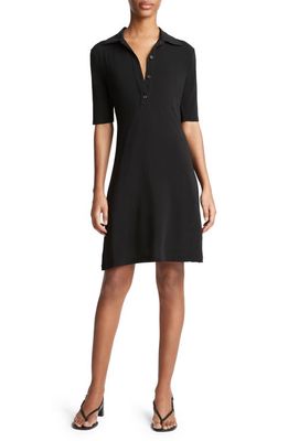 Vince Elbow Sleeve Knit Polo Dress in Black