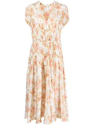 Vince floral-print plissé dress - Neutrals