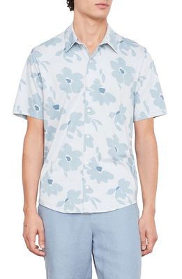 Vince Floral Short Sleeve Cotton Button-Up Shirt in Arctic/Chalk Blue