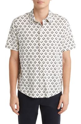 Vince Floral Short Sleeve Cotton Button-Up Shirt in Bone/Coastal