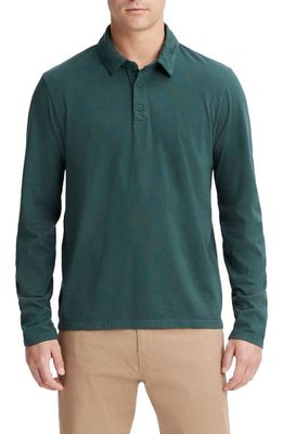 Vince Garment Dyed Long Sleeve Polo in Washed Deep Teal