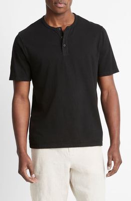 Vince Garment Dyed Short Sleeve Henley in True Black