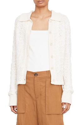 Vince Geometric Cotton Blend Cardigan in Off White/Optic White