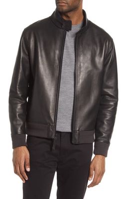 Vince Harrington Leather Bomber Jacket in Black