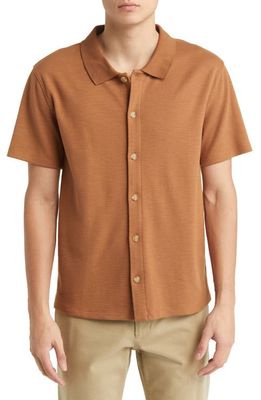 Vince Jacquard Short Sleeve Button-Up Shirt in Warm Cedar