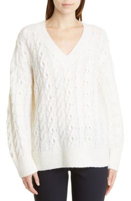 Vince Lattice Cable Knit Wool & Alpaca Blend Sweater in Cream