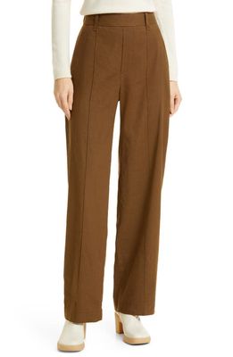 Vince Linen Blend Trousers in Olive Night