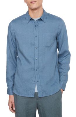 Vince Linen Button-Up Shirt in Night Blue