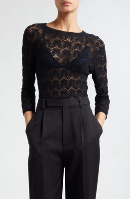 Vince Long Sleeve Cotton Lace Top in Black