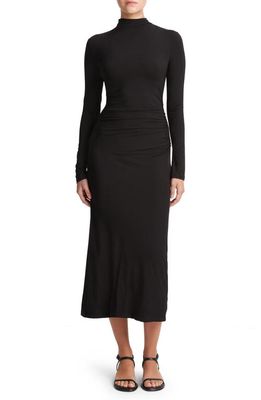 Vince Long Sleeve Silk Knit Midi Dress in Black