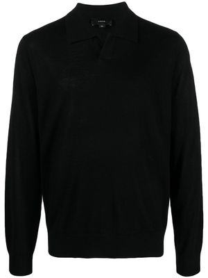 Vince long-sleeved fine-knit polo shirt - Black