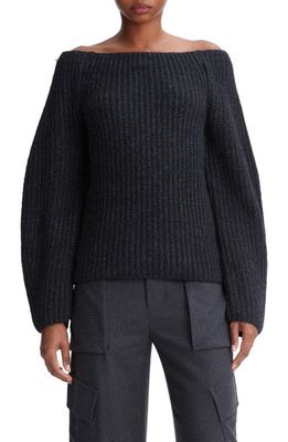 Vince Marled Off the Shoulder Merino Wool Sweater in Heather Charcoal