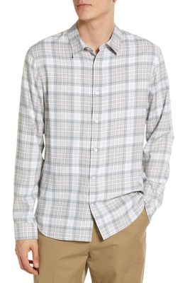 Vince Men's Boulevard Plaid Cotton Button-Up Shirt in Light Heather Grey