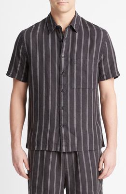 Vince Moonbay Stripe Short Sleeve Button-Up Shirt in Soft Black/Light Soft Black