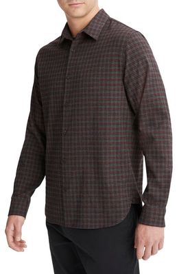 Vince New Castle Plaid Brushed Button-Up Shirt in Pinot Vino/H Charcoa