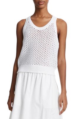 Vince Open Stitch Organic Cotton Sweater Tank in Optic White