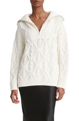 Vince Oversize Cable Stitch Half Zip Sweater in Off White
