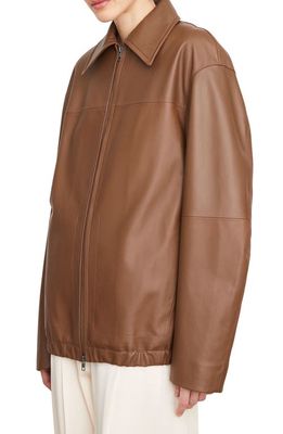 Vince Oversize Leather Bomber Jacket in Canyon