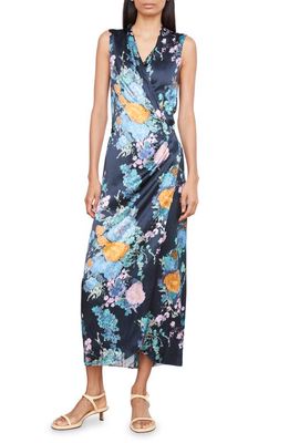 Vince Painted Bouquet Sleeveless Satin Wrap Dress in Coastal