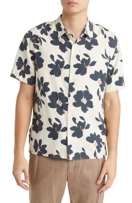 Vince Painterly Floral Short Sleeve Linen Blend Button-Up Shirt in Bone