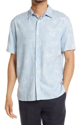 Vince Palm Print Short Sleeve Button-Up Shirt in Light Cerulean