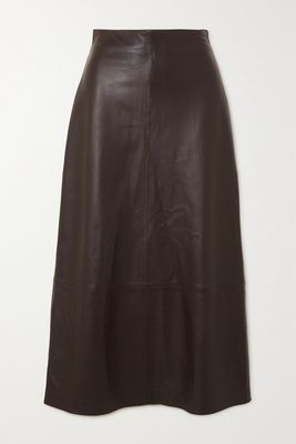 Vince - Paneled Leather Midi Skirt - Brown