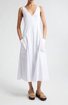 Vince Patch Pocket Linen Blend Midi Dress in Optic White