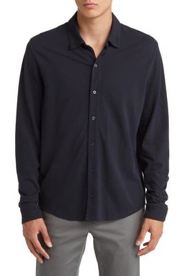 Vince Piqué Knit Button-Up Shirt in Coastal