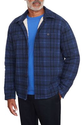 Vince Plaid Fleece Lined Shirt Jacket in Coastal/Spruce Blue