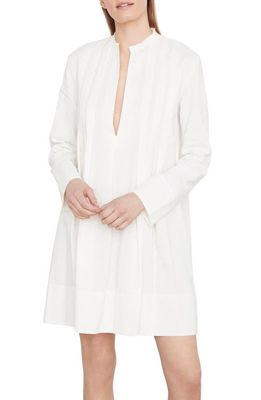Vince Pleat Detail Long Sleeve Linen & Cotton Blend Trapeze Dress in Off White