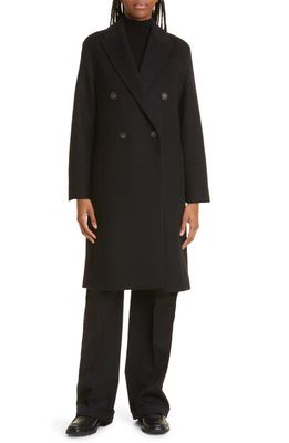 Vince Recycled Wool Blend Double Breasted Coat in Black