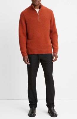 Vince Relaxed Fit Quarter Zip Wool & Cashmere Sweater in Rust Amber