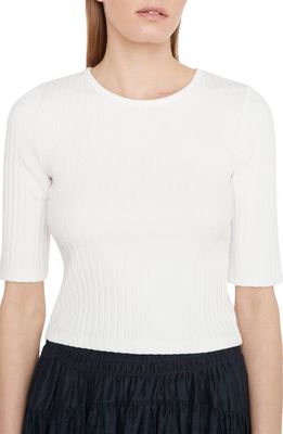 Vince Ribbed Elbow Sleeve Crop Top in Off White