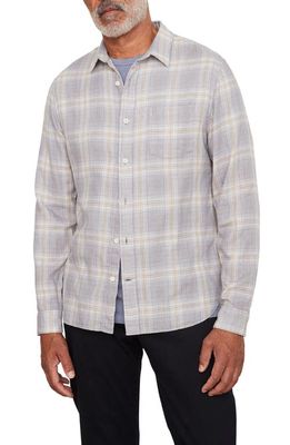 Vince Shadow Plaid Double Face Button-Up Shirt in Pebble Blue/H White